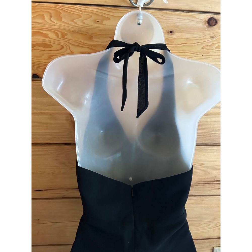 Vintage 90s Black Halter Midi Dress Sheer Overlay Beaded Detail Size 6 Friends - Picture 10 of 12